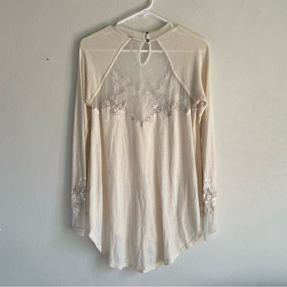 Free People Saheli mock neck mesh lace embroidered ivory top white - Picture 6 of 7